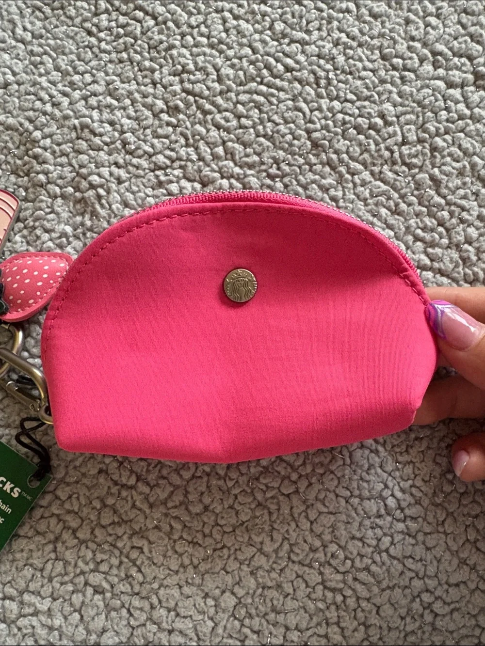 Starbucks Hot Pink Zip Pouch Keyring with Charm Strap